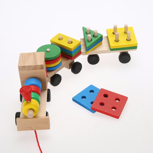 Toddler Baby Wooden Stacking Train Block Toy Fun Vehicle Block Board Game Toy Wooden Educational Toy for Children Gift