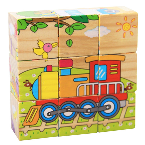 Children 3D Wooden Building Blocks Puzzle Educational Toys Six Sides Wisdom Magic Cubes Transportation Jigsaw Early Education Toys