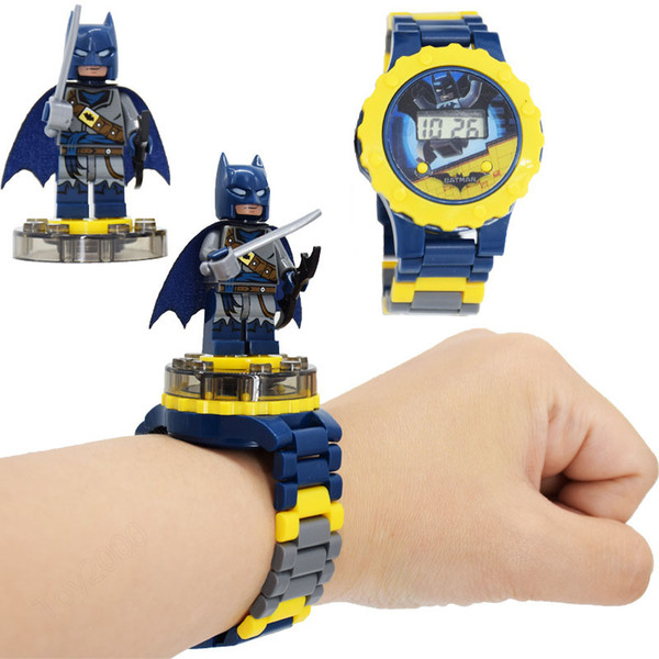 Super hero Watches DC Marvel Avengers Action Figure Toys Cartoon Building Block Watch for kids toys Christmas Gift With Box Package 65