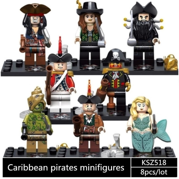 KSZ518 8pcs /lot Caribbean pirates, Captain Jack, Mermaid Building Blocks Bricks baby Toys children gift