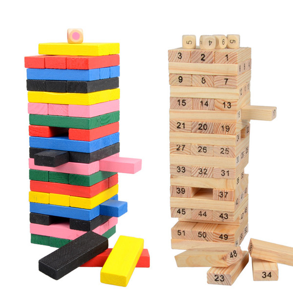 New Wooden Tower Building Blocks Toy 54pcs Domino+4pcs Stacker Extract Building Educational Toy Creative Family Game Gift