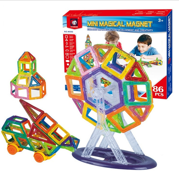 Magnetic Building Puzzle Blocks Rainbow colors Magnet Toys Popular Kids Toys Children Vehicle Rocket Building Model set 86 pcs EC-072