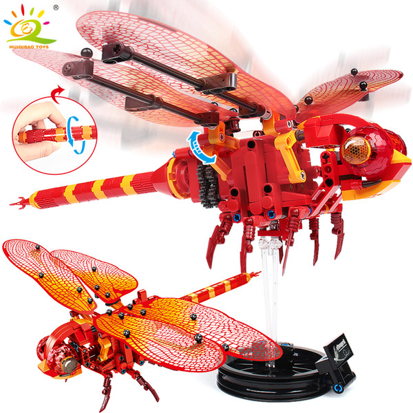 330pcs Simulated Insect Diy Red Dragonfly Building Blocks Compatible Legoingly Technic Bricks Kids Educational Toys For Children Y19051804
