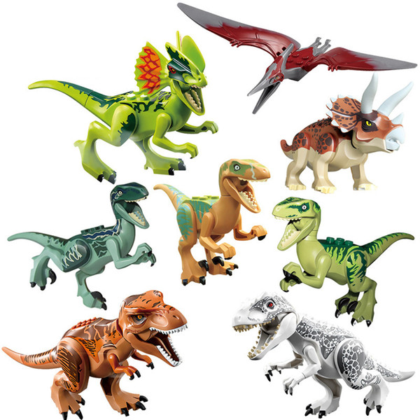 Mini Block Puzzle figures Jurassic Park Dinosaur blocks 8pcs Velociraptor Tyrannosaurus Rex Building Blocks Sets Kids toy Bricks gift