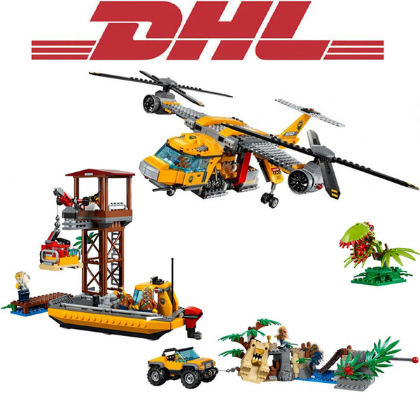 New 1298Pcs City Figures Jungle Air Drop Helicopter Model Building Kit Blocks Bricks Toy For Children Gift Compatible 60162