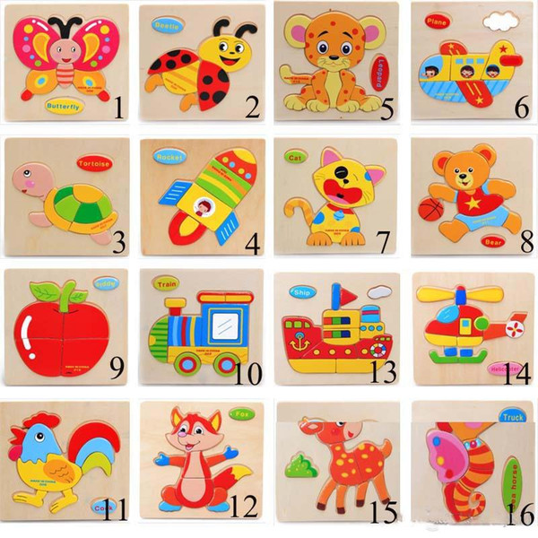 Kids 3D Puzzles Jigsaw Wooden Toys For Children Cartoon Animal Traffic Puzzles Intelligence Children Early Educational Toys Training Toy