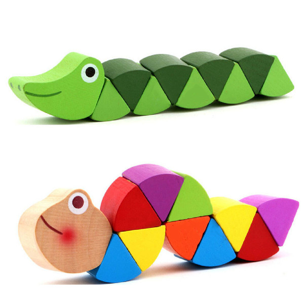 Hot wooden crocodile caterpillars toys for baby kids educational colours developmental toys birthday gift