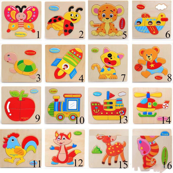 Kids 3D Puzzles Jigsaw Wooden Toys For Children Cartoon Animal Traffic Puzzles Intelligence Children Early Educational Toys