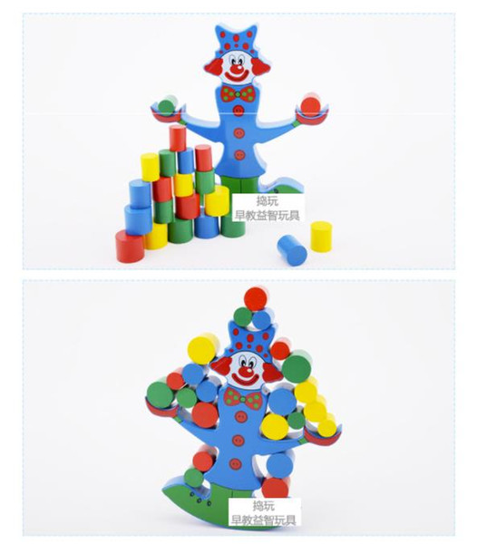 New Baby Early Learning Toy Montessori Teaching Clown Balance Colorful Early Development Wood Blocks Toys