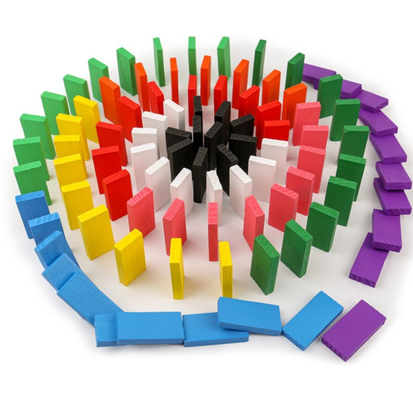 120Pcs Wooden Rainbow Domino Rally Blocks Stacking Building Educational Toy