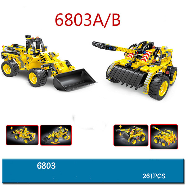 New building blocks, double model engineering cars, mechanical drive forklift and tank puzzle toys