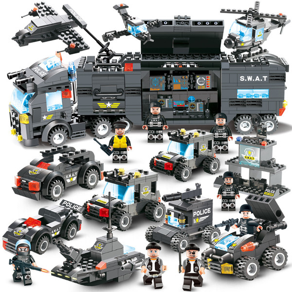 647pcs 762pcs City Police Series Swat 8 In 1 City Police Truck Station Building Blocks Small Bricks Toy For Children Boy Y190606