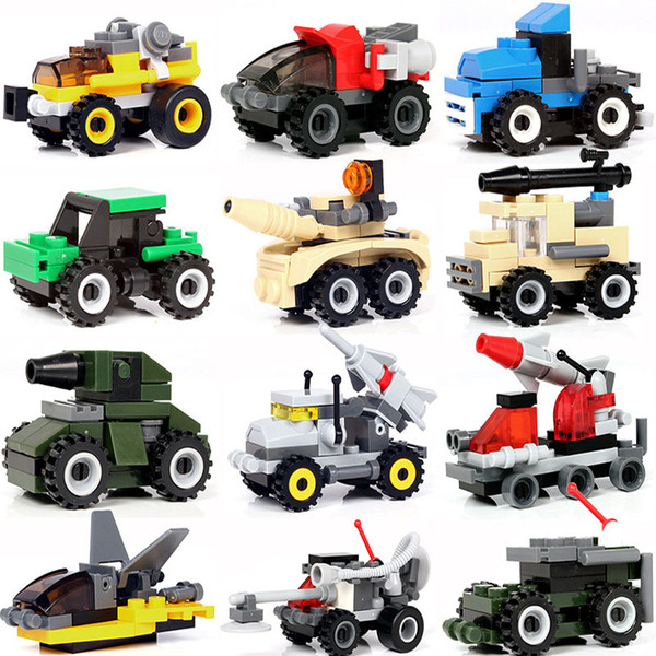 14 types of plastic assembled armored vehicle missile vehicle off-road vehicle small block puzzle children's block toy