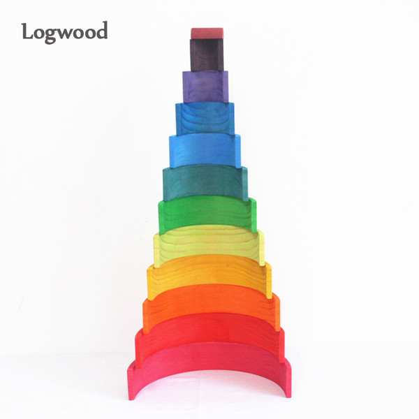 Baby Toys 12Pcs 6pcs Rainbow Blocks Wooden Toys For Kids Large Creative Rainbow Building Blocks Montessori Educational Toy Y200111