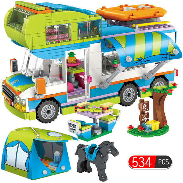 534pcs City Outing Camper Bus Car Girls Figures Building Blocks Compatible Legoinglys Friends Bricks Educational Toys for Girls S200112