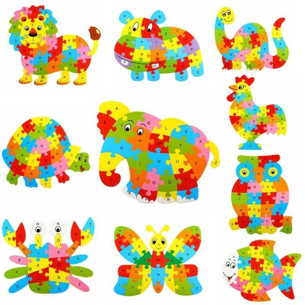 26 Patterns Wooden Animal Alphabet Early Learning Puzzle Jigsaw For Kids baby Educational Learing Intelligent Toys