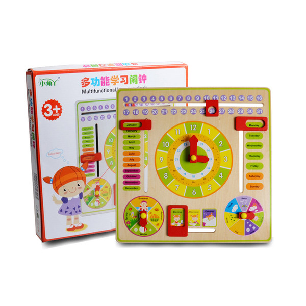 New Design Educational Toy Wooden Clock Baby Kids Date Learning Developmental Versatile Flap Abacus Wooden Clock Toy