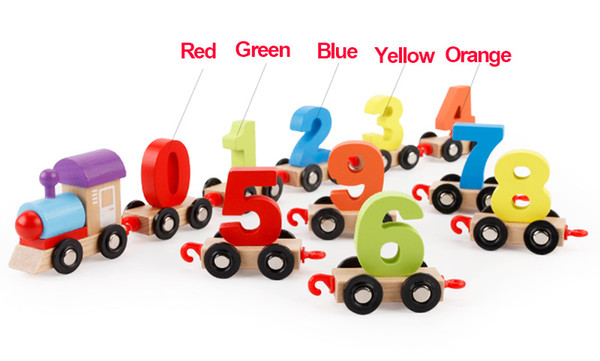 Children Toddlers Digital Small Wooden Train 0-9 Number Figures Railway Model Wooden Train Kids Assembly Puzzle Toys+Box