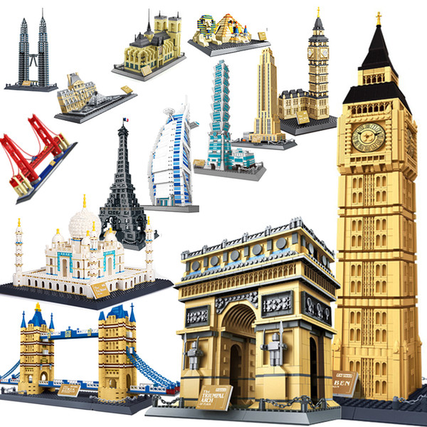 WanGe city compatible legoed Architecture Taj Mahal London Paris town bridge building blocks children assemble bricks