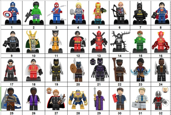 Wholsale Super hero Mini Figures Marvel Avengers DC Justice League Wonder woman Ironman Batman Logan Black widow building blocks kids gifts