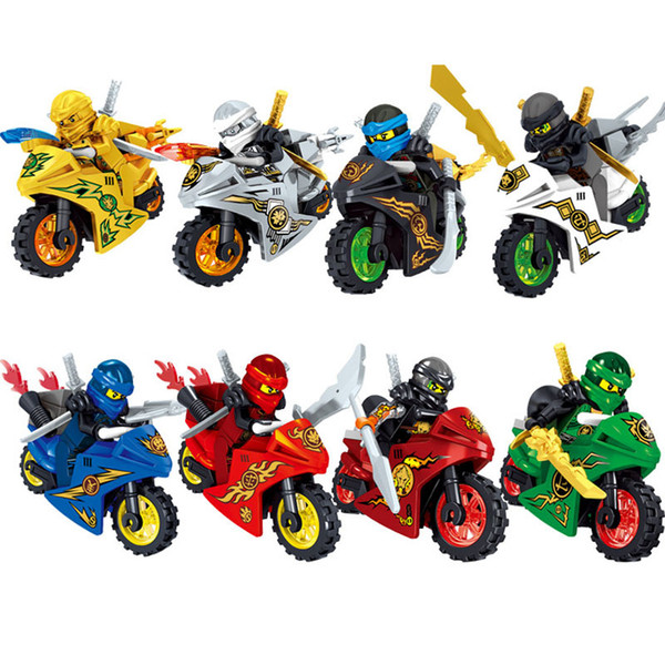 Ninjagoing Cole Kai Jay Lloyd Nya zane Golden Ninja with Motorcycle Toy For Children