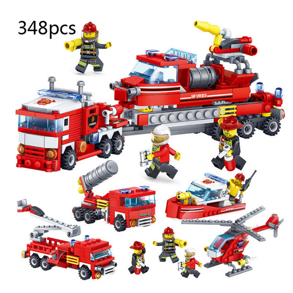 348pcs 4 In1 City Fire Department Enlightenment Toys For Children Series Assemble Compatible Ladder Fire Truck Toys Gift J190719