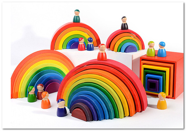 Kids playset baby fun Inspired Rainbow stacker Wooden Toys children Colorful Blocks children early learning cognitive creative Toys T0002