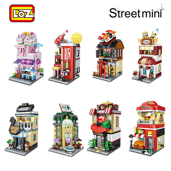 LOZ Mini Street Ice Cream Cake Shop Book Store Architecture Model Educational Toy for Kids Boys Girls DIY Gift 1621-1628