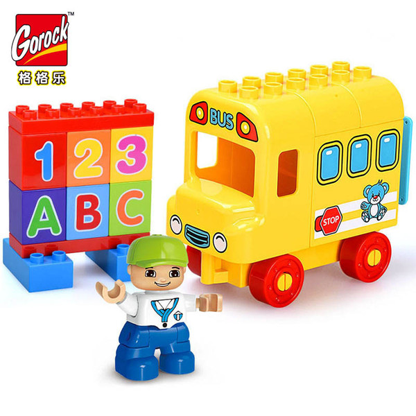 duplo legoe figures 21pcs Large Size School Bus Building Blocks Set DIY Educational Compatible Big Bricks Toys for kids