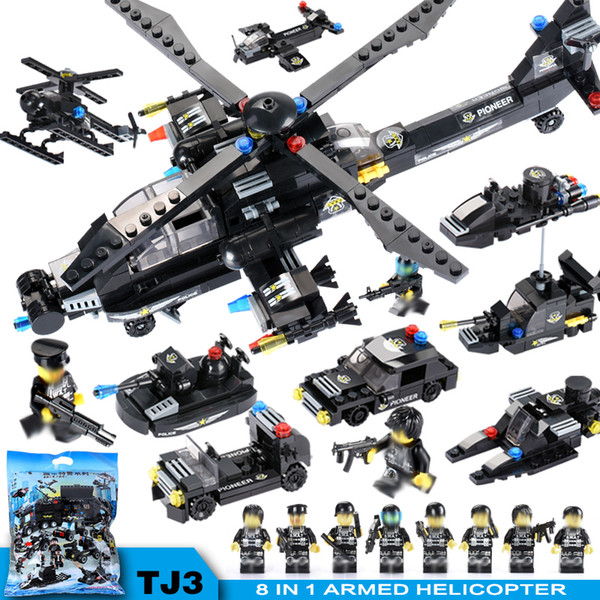 8 IN 1 City Police Station Building Blocks Compatible LegoINGly City SWAT Team Truck Blocks Educational Toy For Boys Children