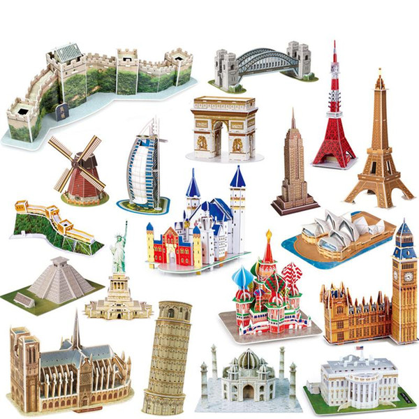 World Famous Buildings Blocks Notre Dame De Paris the Eiffel Tower 3D Puzzle Diy Paper Model Assembly Architectural Papercraft Kids Toys