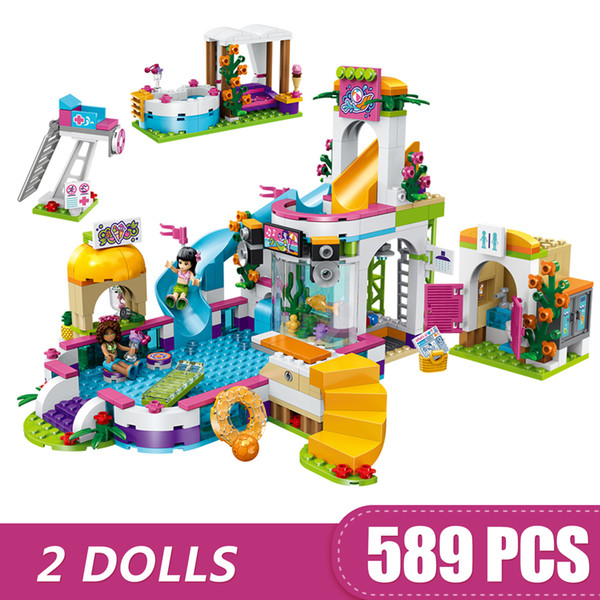 589PCS Small Building Blocks Toys Compatible with Legoe Heartlake City Swimming Pool Gift for girls boys children DIY