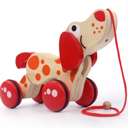 Wooden Dragging Car Animal Tractors Puppy Crocodile Shape Kids Baby Puzzle Early Childhood Educational Diecasts Toys Vehicles