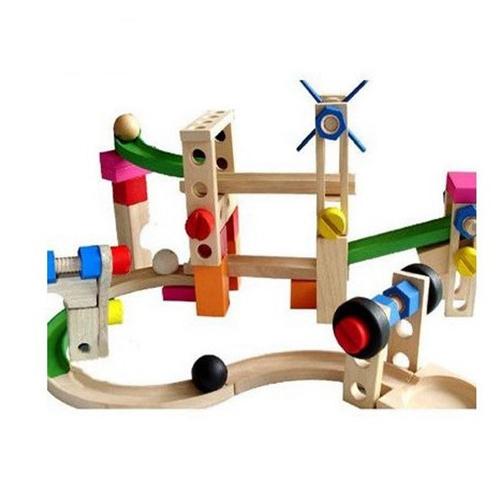 Wooden Patchwork Building Block Roller Coaster Ball Ball Rail Building Block Wood Child Early Learning Toys