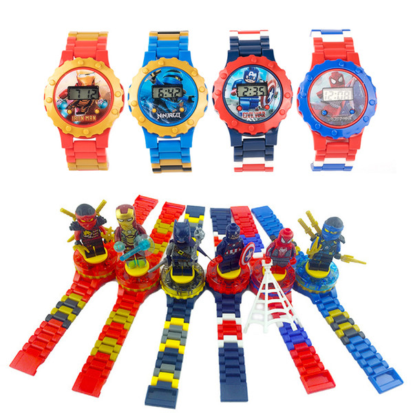 Super hero Watches DC Marvel Avengers Action Figure Toys Cartoon Building Block Watch for Kids Boys Girls Christmas Gift With Original Box