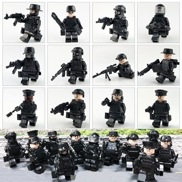 12pcs Lot Military Police Special Forces Tactics Assault Police COD SWAT Figure with Weapons Building Block Construction Toy for Children