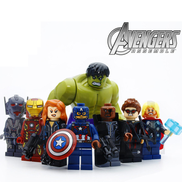 8pcs/lot The Avengers Hulk Thor Captain Iron-man Black Widow Building Blocks Kit Toys Kids Gifts