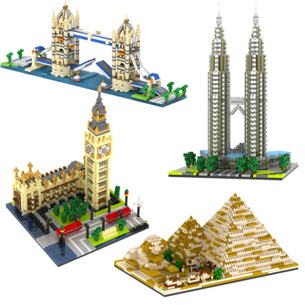 YZ Mini Blocks World Famous Building DIY Building Bricks London Tower Bridge Kids toys Petronas Towers Architecture YZ056-YZ059