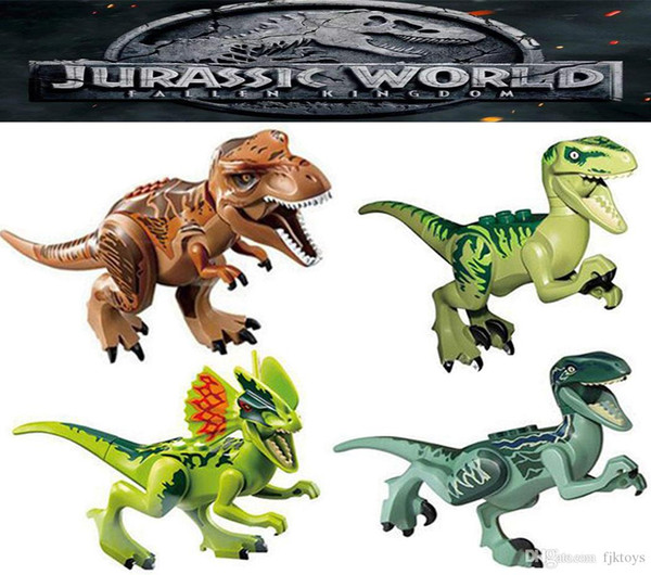 Mini figures Jurassic Park Dinosaur blocks 8pcs a lot Velociraptor Tyrannosaurus Rex Building Blocks Sets Kids toy Bricks gift