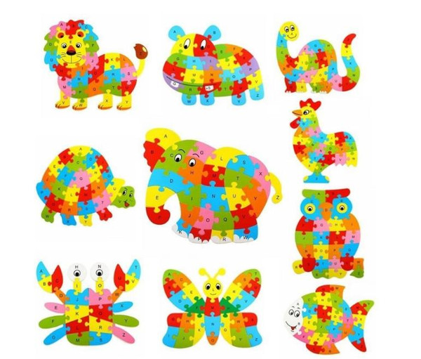 26 Patterns Wooden Animal Alphabet Early Learning Puzzle Jigsaw For Kids baby Educational Learing Intelligent Toys Block Puzzle