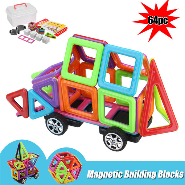 64Pcs Kids Magnetic Blocks Building Toys Educational Construction Magnet Tiles Children Gift