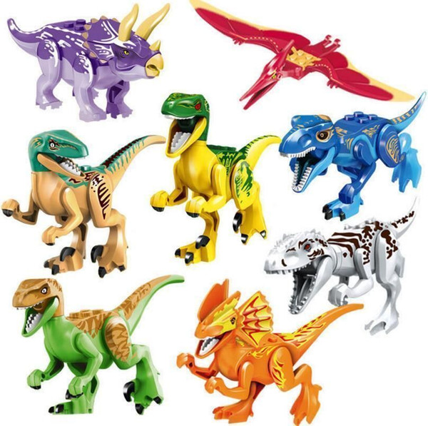 8pcs/lot Colorful Jurassic Dinosaur Figures Model Bricks Mini Figures Building Blocks Dinosaur Models Children Kids Toys Compatible 180323