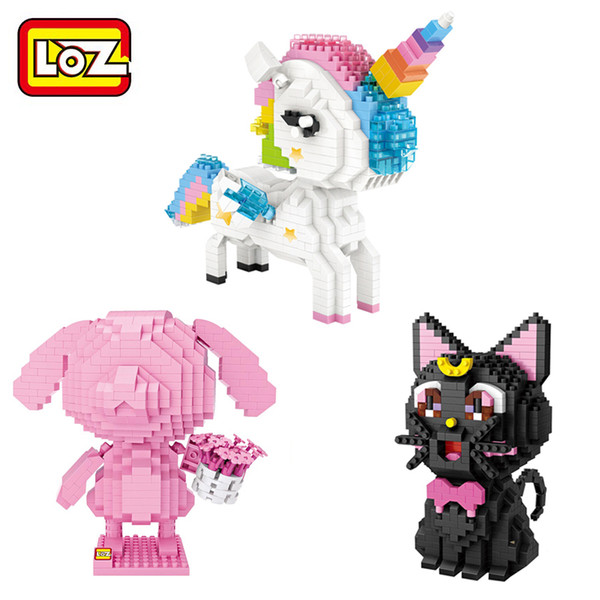 LOZ Diamond Blocks Rainbow Unicorn Rabbit Luna Cat Flamingo Colorful Cartoon Animals Block Toys for Children Gift DIY