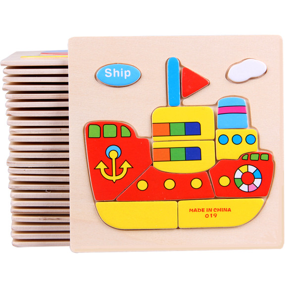 Kids 3D Puzzles Wooden Toys For Children Cartoon Animal Traffic Puzzles Intelligence Children Early Educational Toys