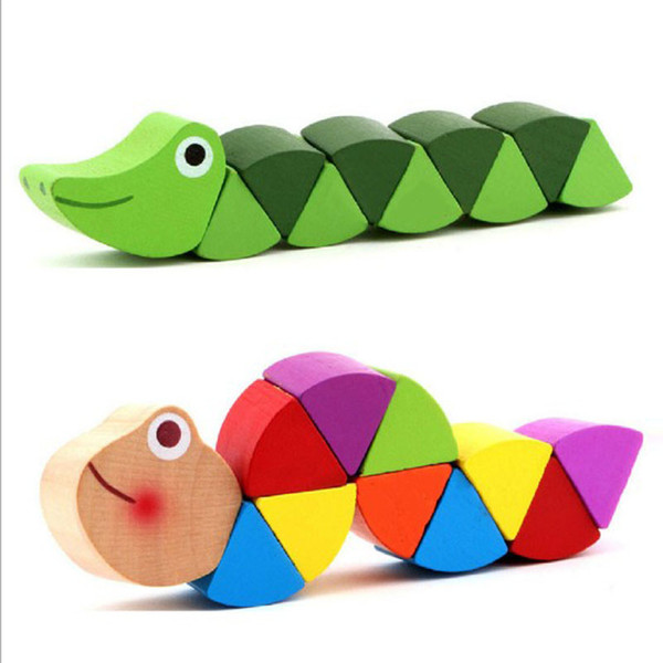 2 Styles Wholesale Colorful Snake Blocks Baby Kids Early Educational Wooden Toys Baby Children Fingers Flexible Training