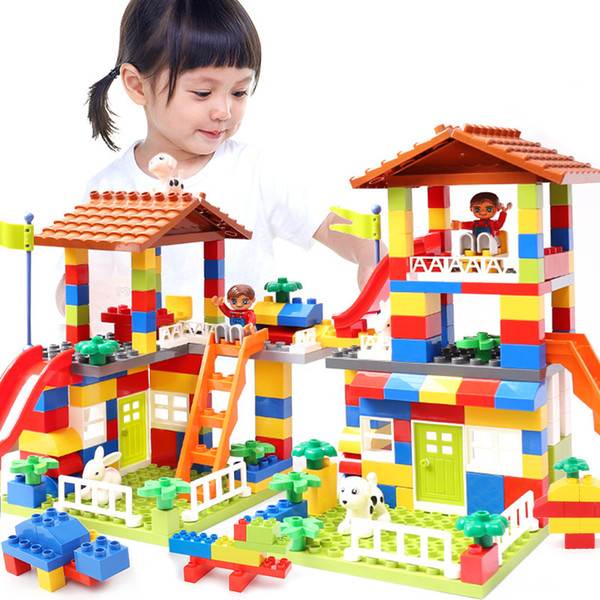 89pcs DIY City House Roof Big Particle Building Blocks Castle Educational Toy For Children Duplo Bricks Baby Gifts