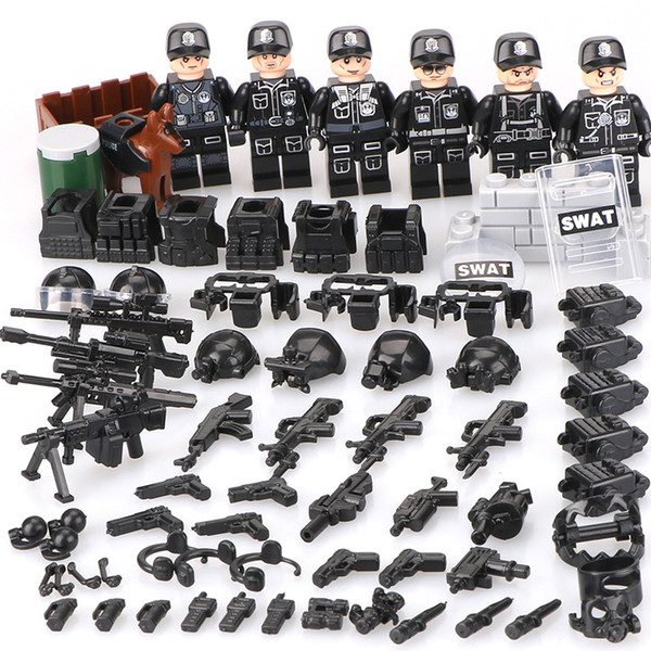 WW2 building blocks toys children legoinglys military 6pz city police SWAT team army soldiers with air weapons helicopter