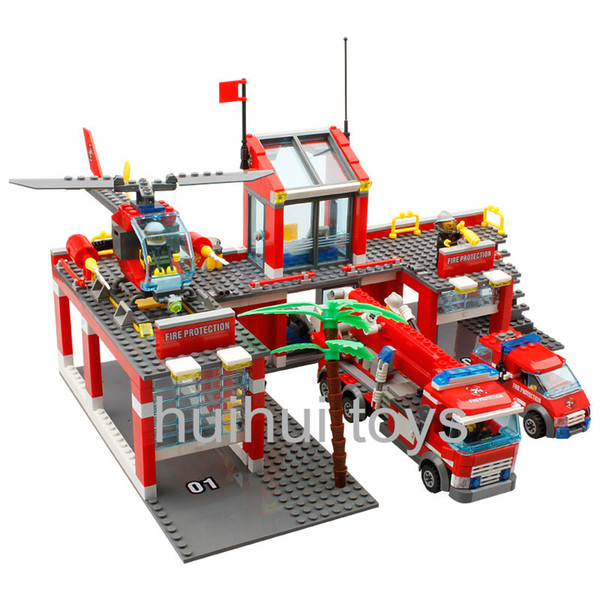 Wholesale-AIBOULLY Original City Fire Station 774 pcs/set Building Blocks Educational Bricks Toys brinquedos City Firefighter Bringuedos