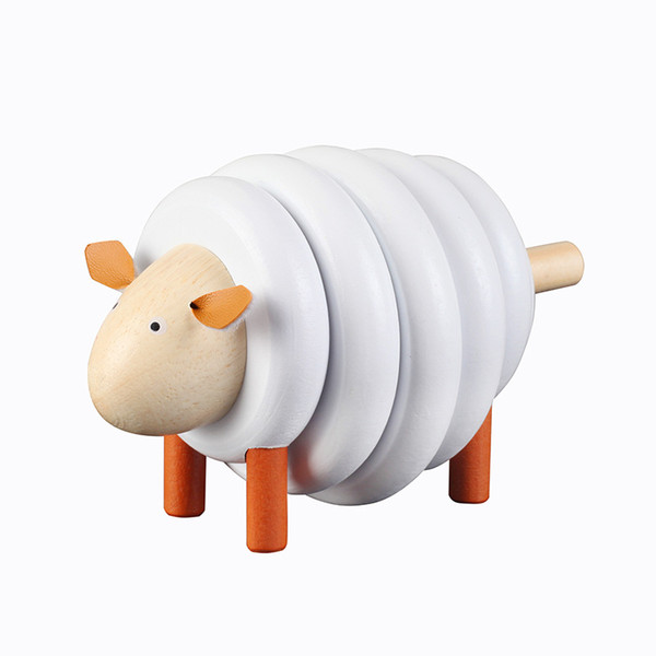 Wooden Blocks Toys Creature Cute Animal Cartoon Sheep Drawstring Remevable Assembling Kids Educational Toys For Children