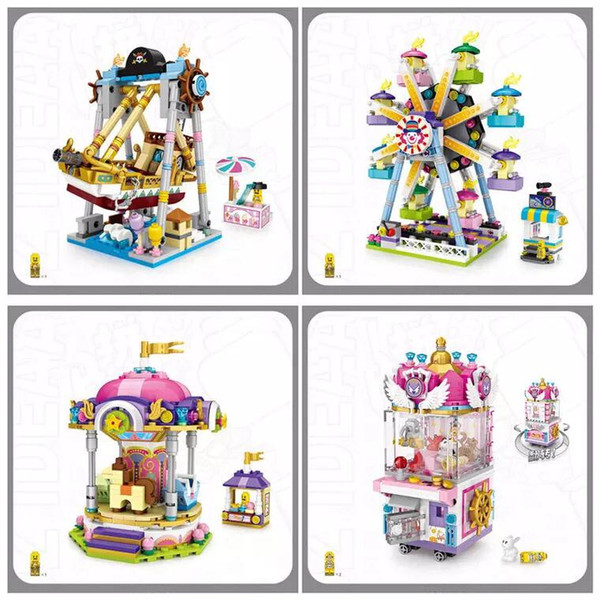 Buliding Blocks Claw Game Doll Machine Funfair Pirate Ship Ferris Wheel Merry Go Round Children's Fuuny Hing Quality Toys With Color Box